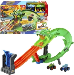 Hot Wheels Monster Trucks драконово състезание – писта с двойна стрелба и 2 коли