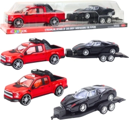 Set of Red Off-Road Truck with Detachable Trailer and Black Sports Car 59 cm