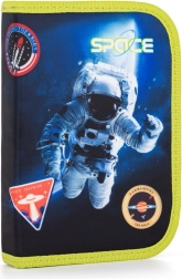 Single-compartment pencil case with 2 flaps, empty, space theme