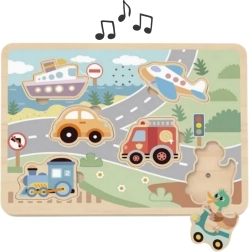 Tooky Toy дървен интерактивен пъзел превозни средства