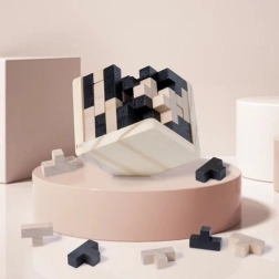 Дървена логическа кубче – 3D главоблъсканица за деца и възрастни