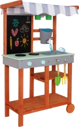 Дървена градинска кухня на колелца с аксесоари и кранче Lulilo Sableto