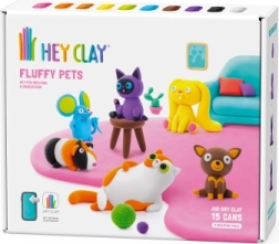 Hey Clay креативен комплект Fluffy Pets – любимци от лека самосъхнеща маса (15 кутийки)