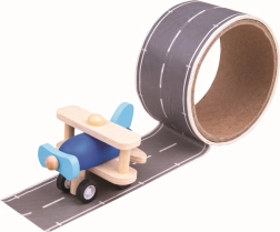Bigjigs Toys лепяща лента – писта за кацане с дървен самолет