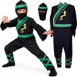 Children's ninja costume with green details, size M