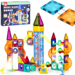 Magnetic Light-Up Building Set with Marble Run, 134 Pieces