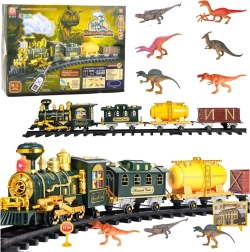 Classic electric train set with dinosaurs and RC remote control, lights, sounds and smoke – 39 pieces