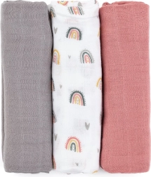 Petite&Mars bamboo muslin swaddles Moussy rose rainbows 3 pcs 68 × 68 cm