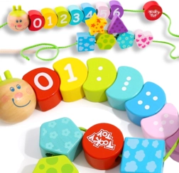 TOOKY TOY дървена нанизваща се гъсеница – учене на числа, 20 части