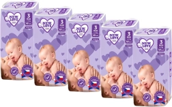 Детски еднократни пелени New Love Premium Comfort 3 Midi 4–9 kg, мегапак 5×48 бр.