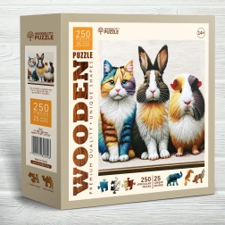 Wooden Puzzle Cat, Rabbit, and Guinea Pig 250 Pieces by Wooden City