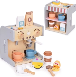 Wooden 2-in-1 Coffee Maker for Kids with Café and 26 Accessories ECOTOYS