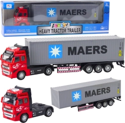 Контейнерен камион с pull-back задвижване, отваряеми врати, червено-сив