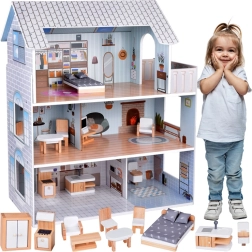 Дървена къща за кукли с 3 етажа и мебели