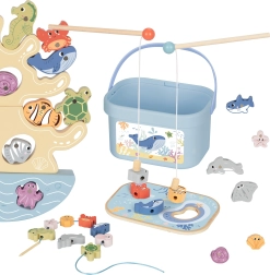 TOOKY TOY Wooden Sea Fishing and Balancing Game Set, 23 Pieces