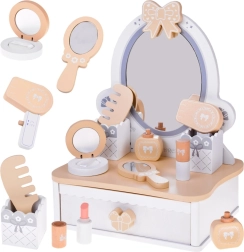 Wooden kids’ vanity table with accessories