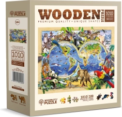 Дървен пъзел карта на света с животни 1010 части WOODEN CITY