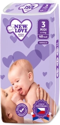 Детски еднократни пелени New Love Premium Comfort MIDI 4–9 kg, 48 бр.