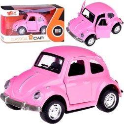 Метално ретро автомобилче с отварящи се врати, светлини и звуци – розово