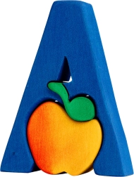 Fauna азбука буква А – ябълка дървен пъзел за вграждане