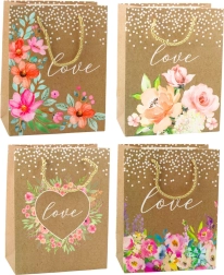 Подаръчна торбичка с надпис Love и цветя 23 x 18 x 10,5 см