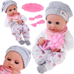 Бебешка кукла 32 см с подвижни клепачи и комплект за хранене