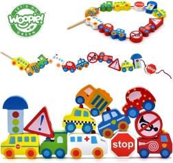 Woopie Green дървени нанизващи мъниста превозни средства 13 бр.