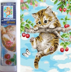 Norimpex diamond painting Kitten on a Cherry Tree 30 × 40 cm