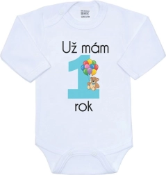 Baby bodysuit with print New Baby I’m already 1 year old, blue, size 86