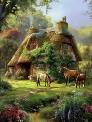 Диамантено рисуване Горска хижа 30 × 40 см