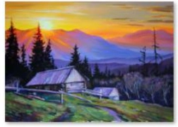 Диамантено рисуване – планини при залез слънце 40 × 30 см