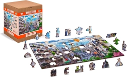 Дървен пъзел Оживен Париж 2 в 1, 150 части