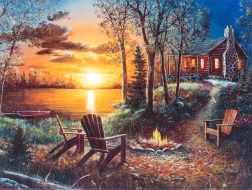 Диамантено рисуване – къща край езерото 30 × 40 см
