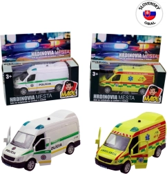 Rescue metal car with light and sound, pull-back 12 cm