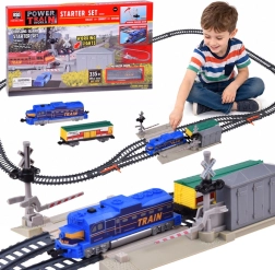 Electric freight train set with level crossing and barriers 335 cm
