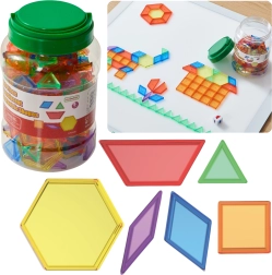 MASTERKIDZ Монтесори мозайка танграм от прозрачни геометрични форми, 140 бр.