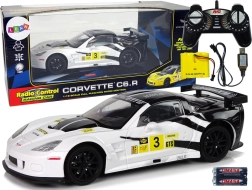 RC кола CORVETTE C6.R 1:18 бяла със светлини 2.4 GHz