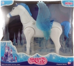 Plastic white winged pony, battery-operated with light and sound - 1 piece