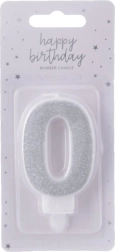 Number 0 birthday cake candle, silver, 7 cm