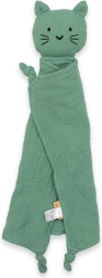 Мюслиново успокоително одеялце New Baby с мотив котка в ментов цвят