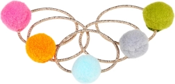 Ластици за коса с цветни помпони - 5 бр.