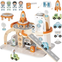 Tooky Toy дървена космическа станция с паркинг и ракета