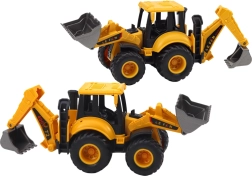 Строително превозно средство – жълт багер с две кофи и регулиране