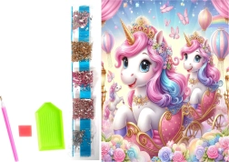 Diamond painting on canvas – unicorns in a carriage 23 × 30 cm