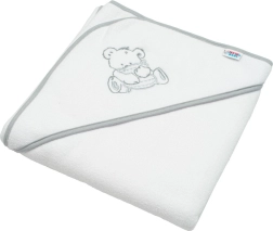 Детска хавлия от фроте с качулка и бродерия NEW BABY 80 × 80 см, бяла – мече