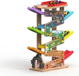 Голяма дървена състезателна писта с 6 рампи за деца