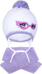 Зимна плетена детска шапка с шал new baby лилава 3–4 години