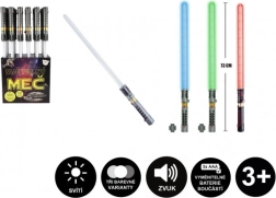 Светлинен меч със звук и светлина, 73 см, пластмаса, 3× AAA, 3 цвята