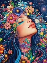 Диамантена картина Момиче сред цветя 30 × 40 см