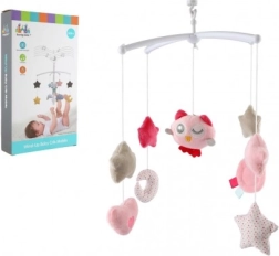 Музикален мобил за кошара с бухалче – навиващ се музикален въртележка, розов